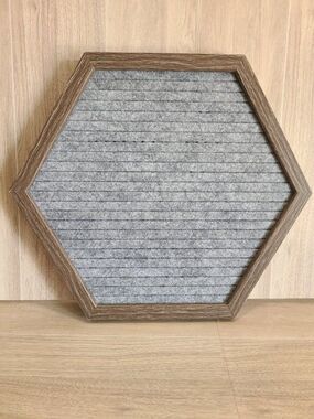 Hexagon Felt Letter Board 10.5" Gray w/ Wood Frame Message Sign Wall Decor